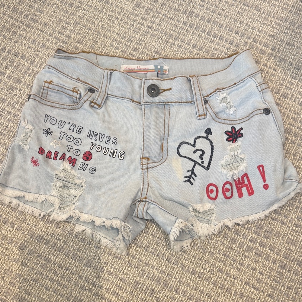 Vintage Havana Light Blue Graphic Denim Shorts